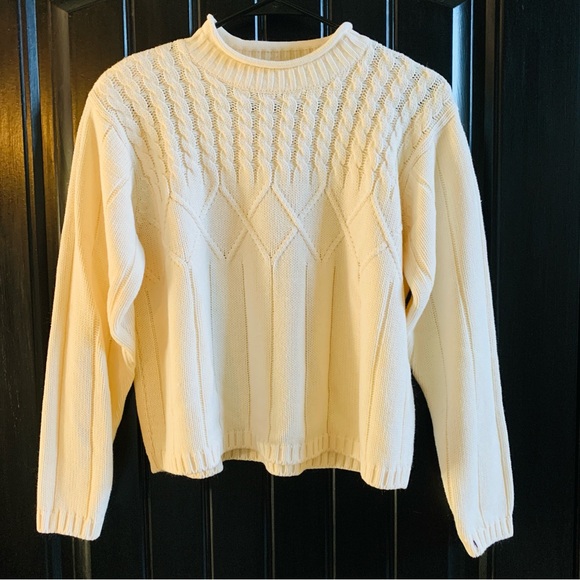 Karen Scott Sweaters - Karen Scott Cream Cable Knit Chunky Knit Cozy Mock Neck Sweater | Medium